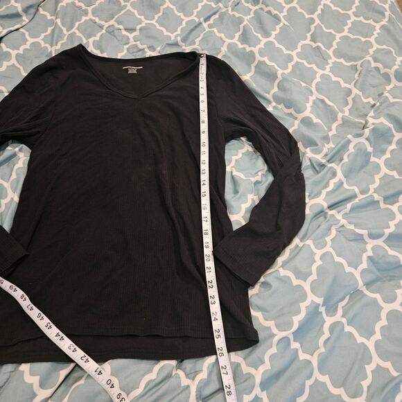 Amazon Essentials Ribbed Long Sleeve Top Womens XL Black V Neck Stretch Basic - Picture 5 of 7
